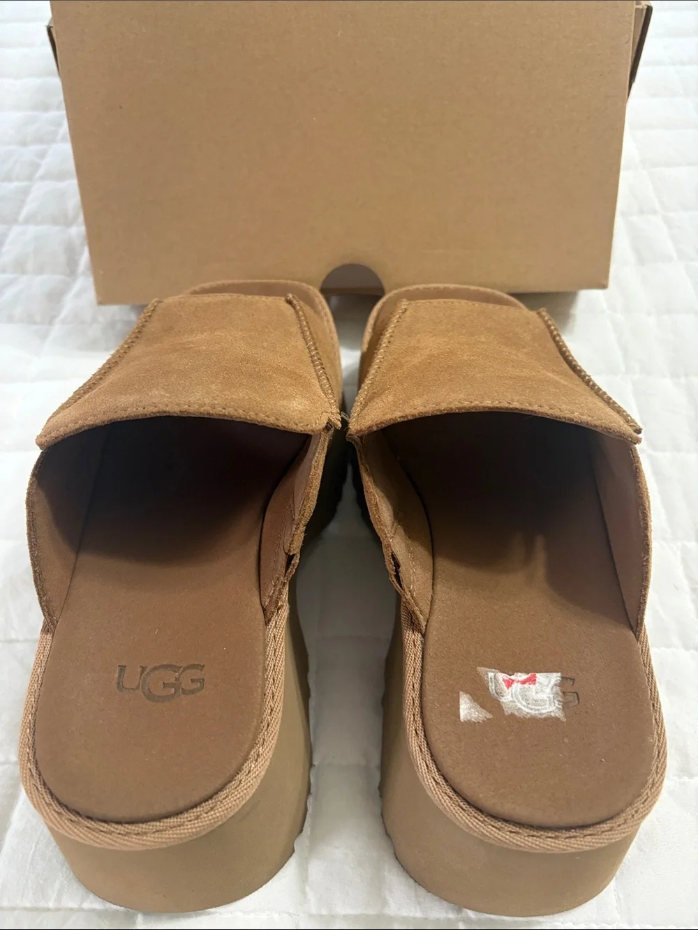 UGG Chestnut Suede Platform Slide Mules